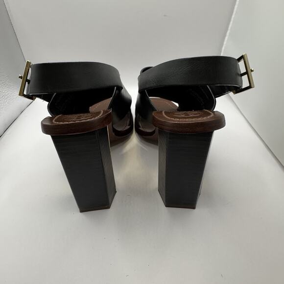 Tory Burch Bleeker Black Leather Slingback Gold Heels Sandals size 6.5 Designer - Picture 13 of 16